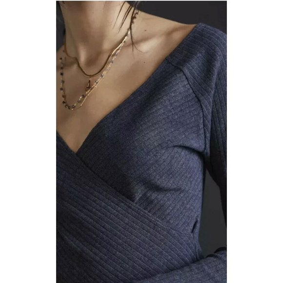 Anthropologie Maeve Dark Gray Ribbed Knit V Neck Top Size XL New NWT RARE HTF - Picture 4 of 7